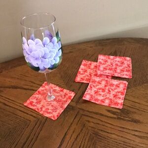 🌻5/$20 🌻Handmade Fabric Coasters Set of 4 Grape & Leaf Motif Wine Lovers Gift